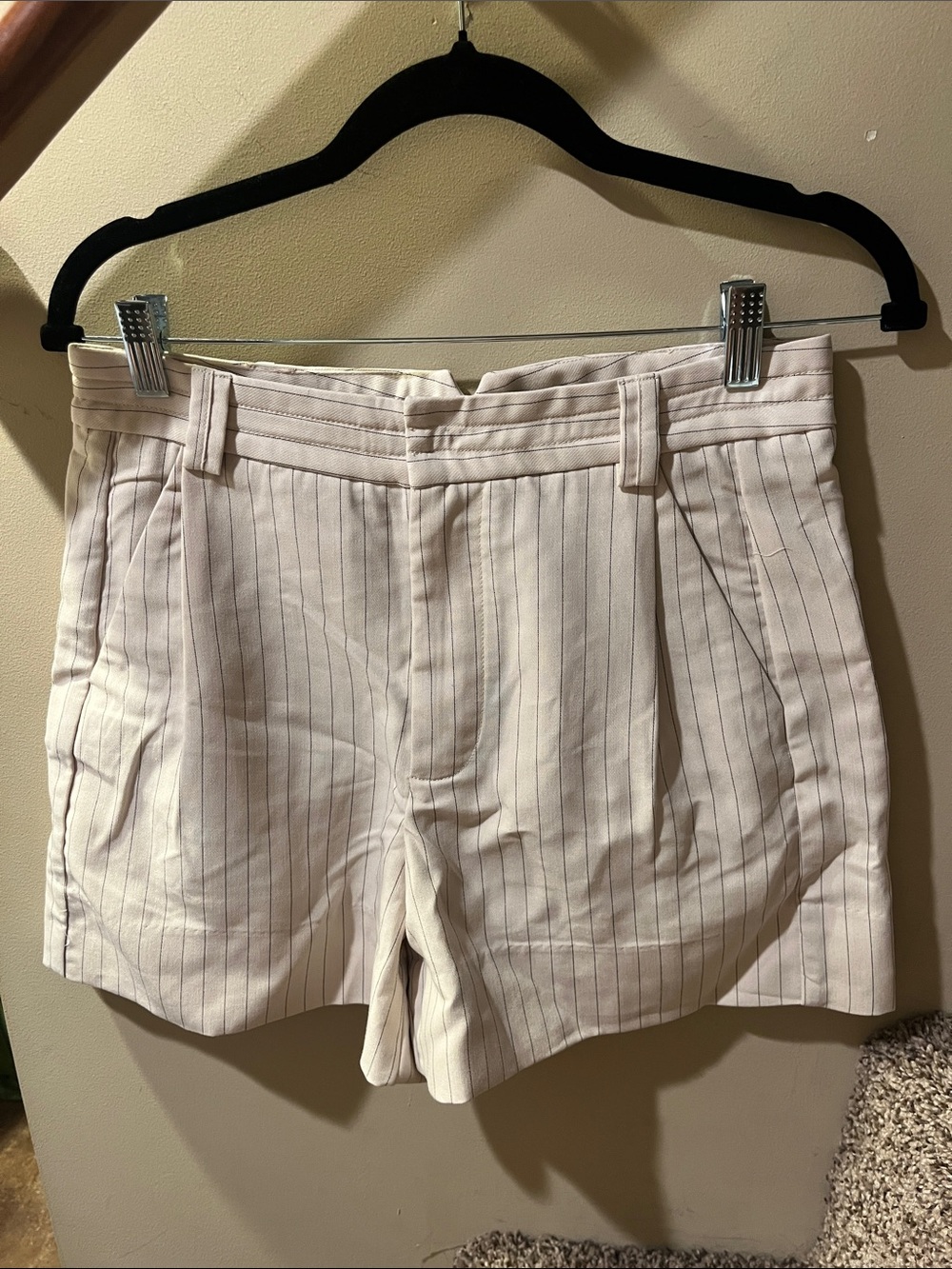 Free People Cream Pinstripe High-Waist Tailored Shorts